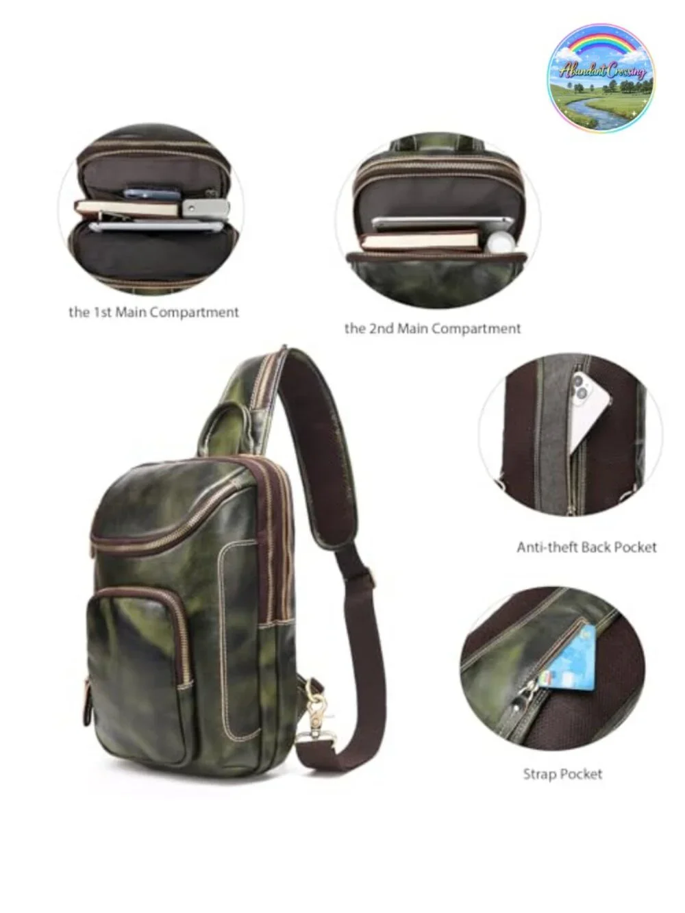 Vintage Full Grain Leather Sling Bag Crossbody Chest Daypack